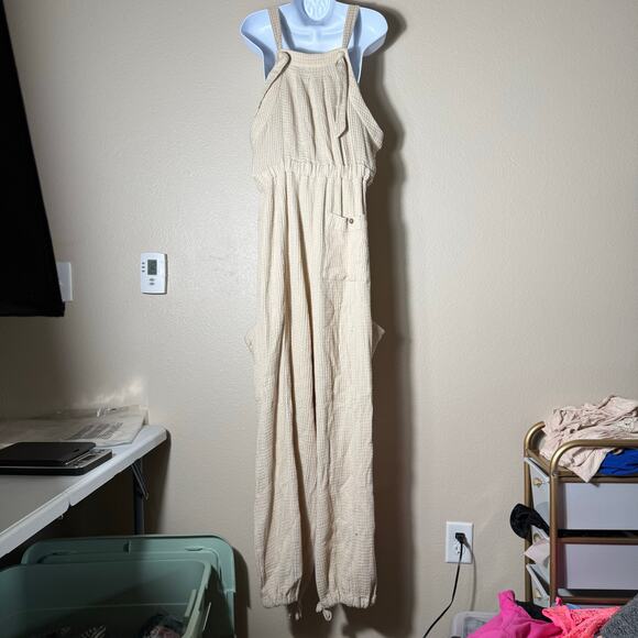 free people | cream off the grid waffle knit women's jumpsuit sz XL - Picture 6 of 11